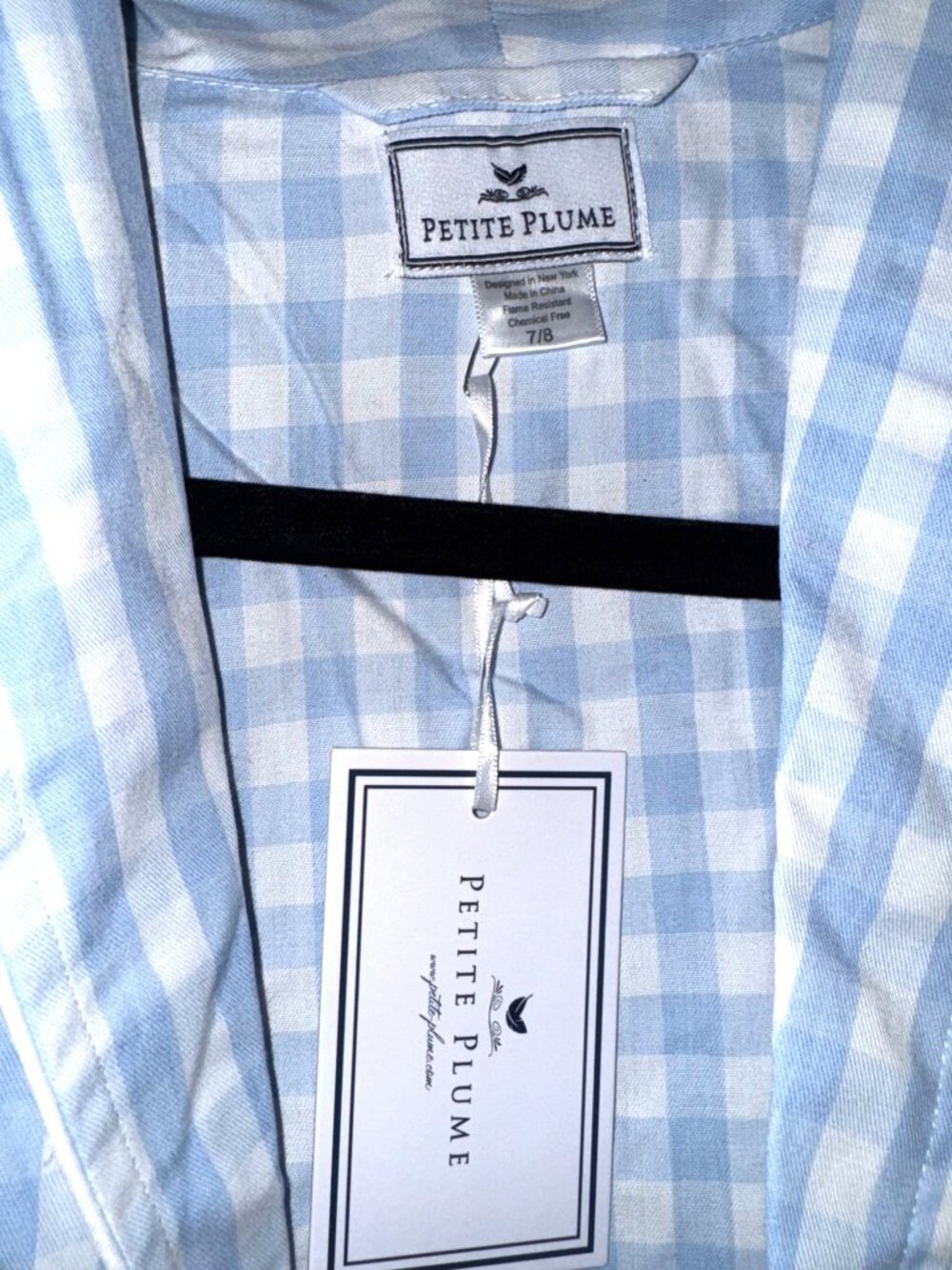 Petite Plume Kids Blue & White Gingham Robe Size 7/8 Unisex Belted Sleepwear So - Picture 3 of 12